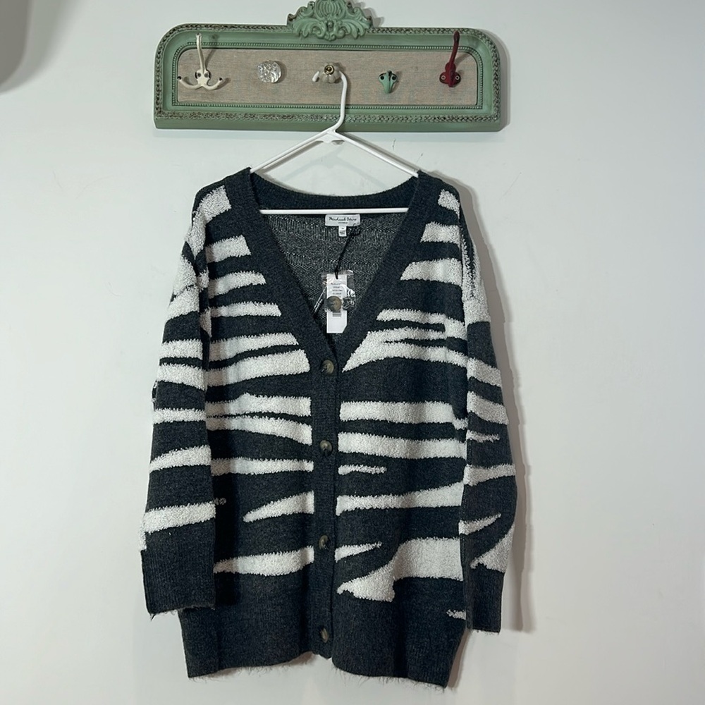 Michael Stars Zebra Nell Brushed Stroke Jacquard Cardigan Women's Plus Size 1x